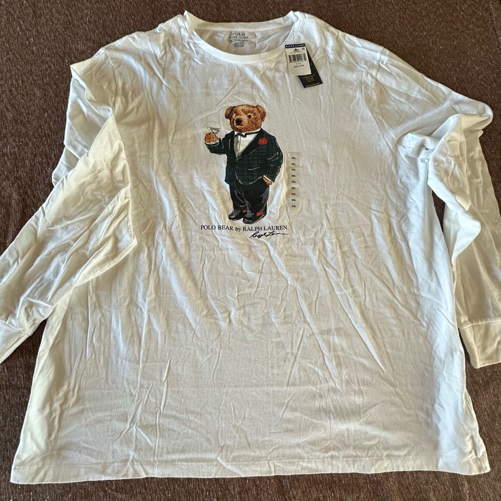 Polo by Ralph Lauren White Martini Bear Graphic Men's Shirt NWT